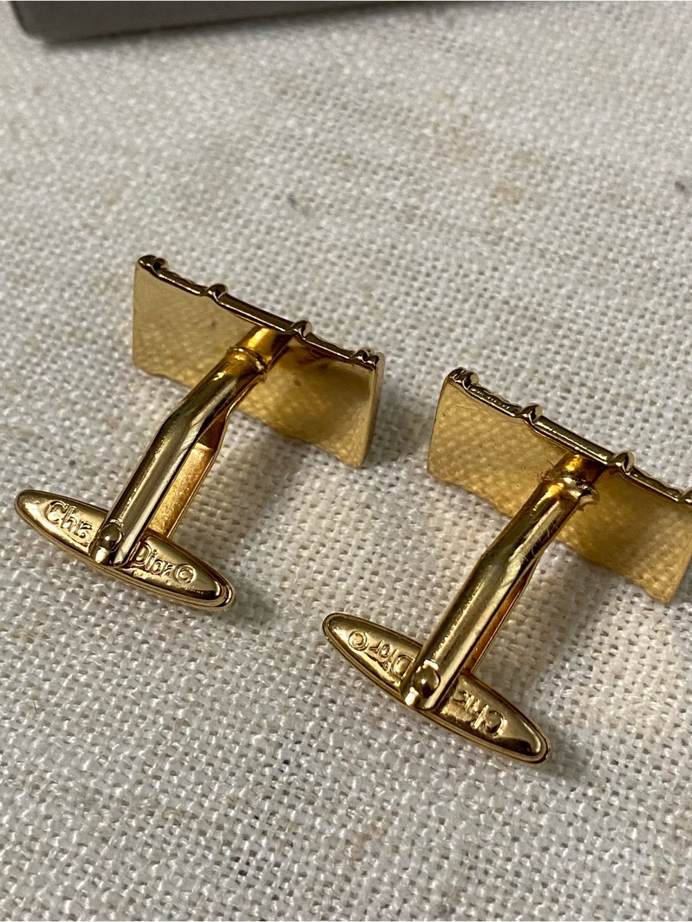 LKNW Vintage Christian Dior Cufflinks with Box Gold Tone Logo Basketweave - Picture 5 of 12